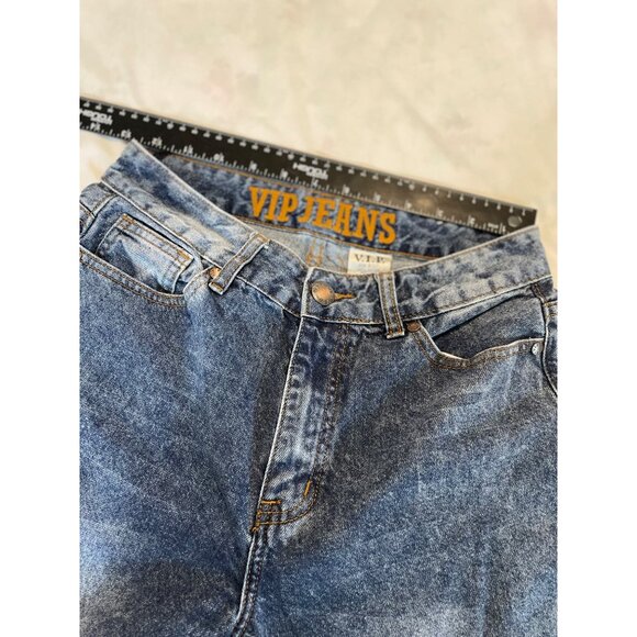 Vintage VIP Jeans Wide-Leg Denim Size 5/25 Blue Wash Retro Style Hemmed Short - Picture 5 of 6